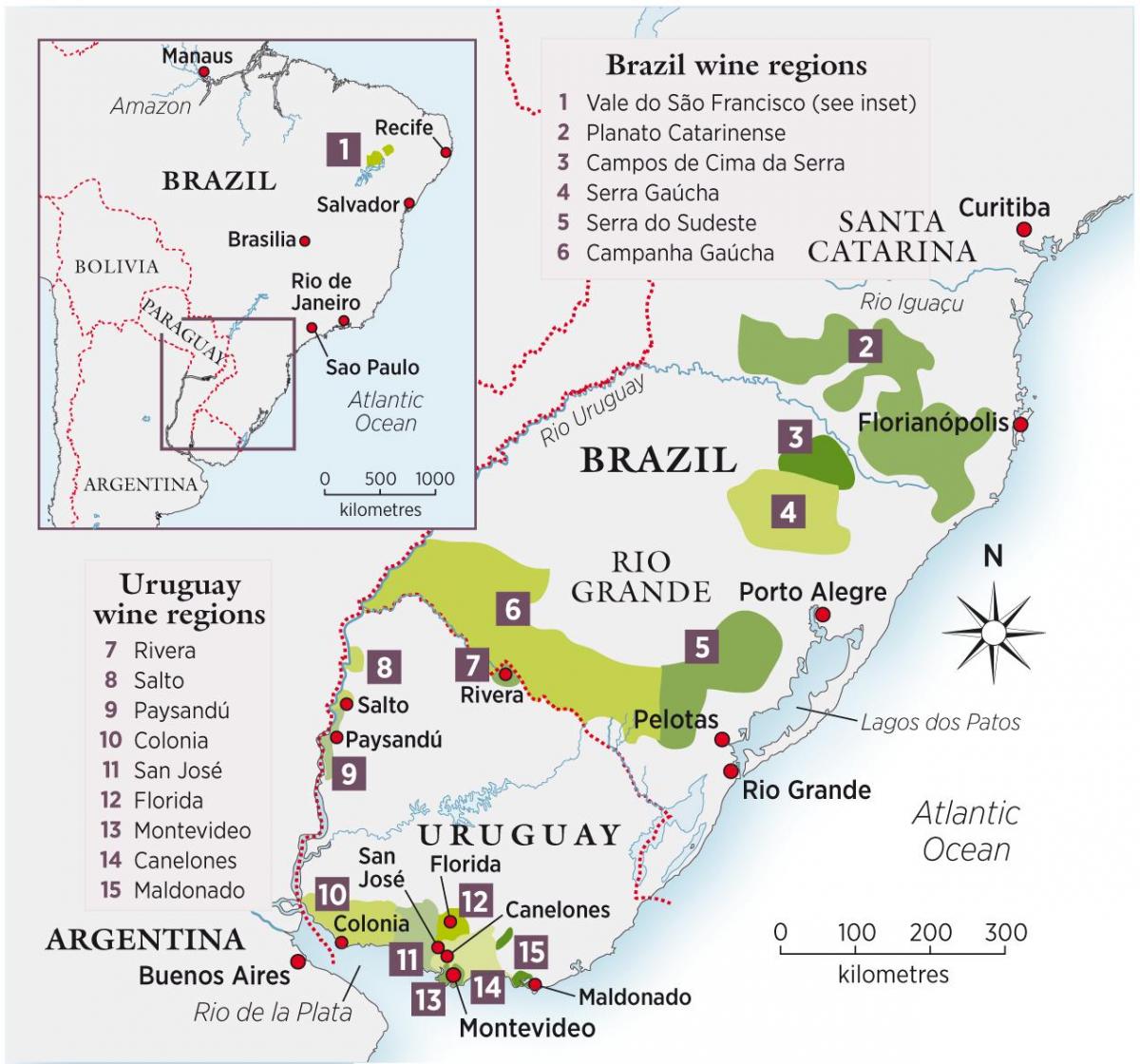 מפה של אורוגוואי יין